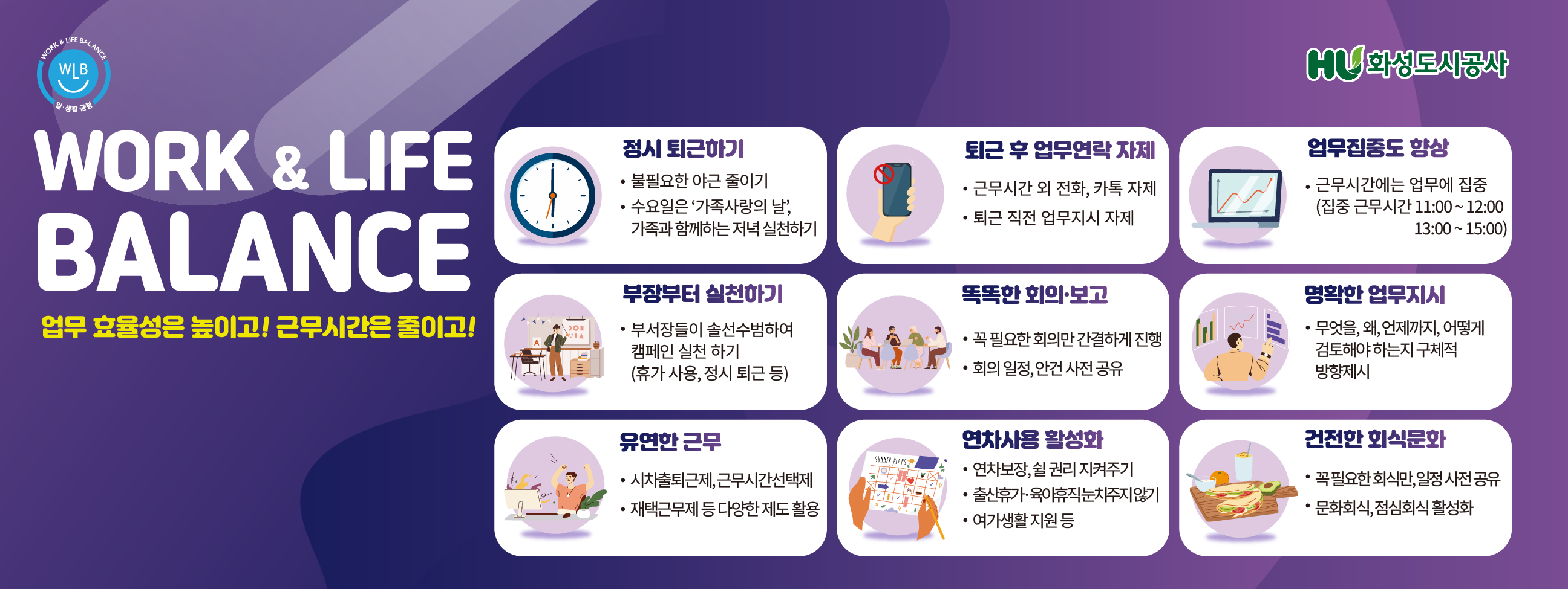 WORK & LIFE BALANCE 업무 효율성은 높이고! 근무시간은 줄이고!